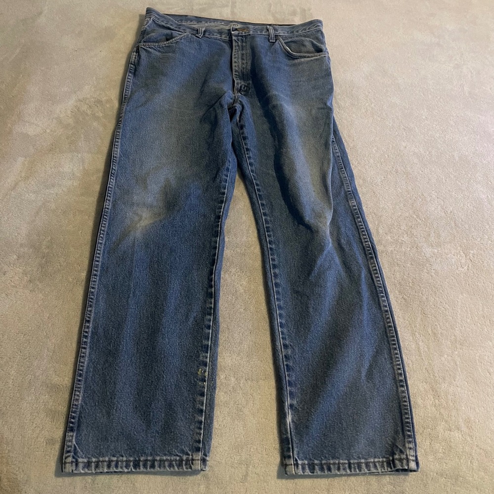Vintage 90s Wrangler Rustler Men Relaxed Fit Straight Leg Jeans Blue Denim 38x32